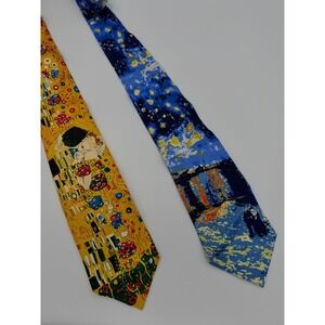 Wild Ties Art History Tie Lot Van Gogh Starry Night Klimt The Kiss Yellow Blue